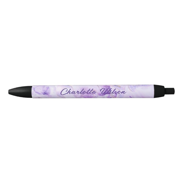 Abstract Purple Art Script Name Monogram Black Ink Pen (Front)