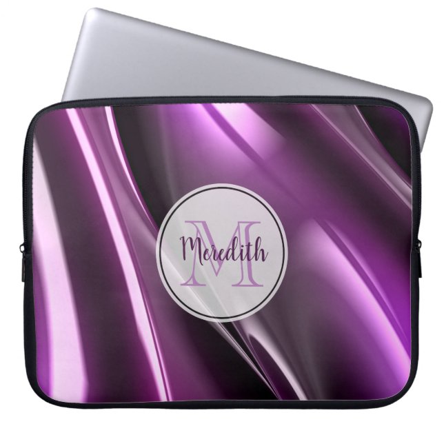 Abstract Purple Black Monogram Laptop Sleeve (Front)