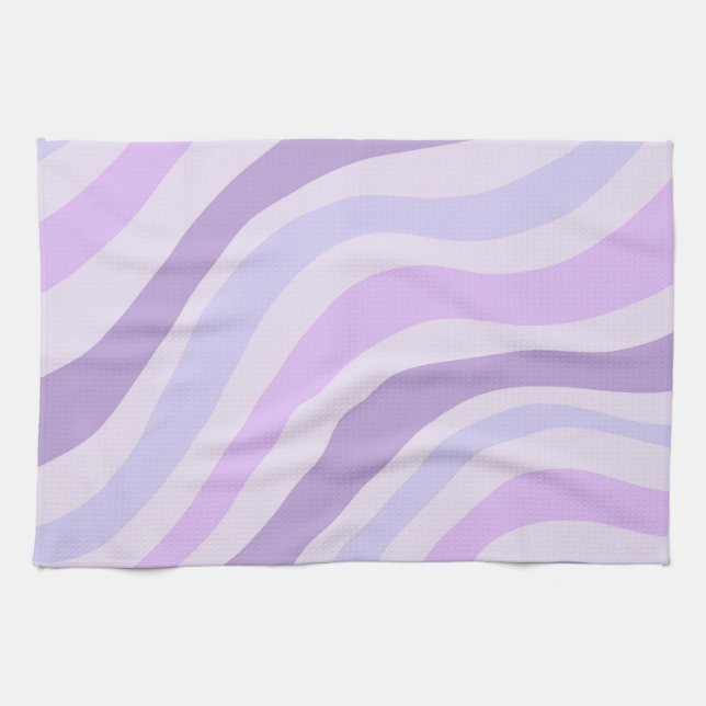 Abstract Purple Blue Groovy Stripe Liquid Pattern Tea Towel (Horizontal)