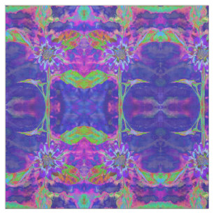 Abstract purple blue sunflower   retro funky  fabric