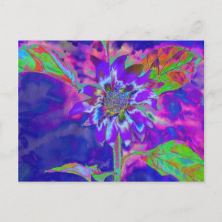 Abstract purple blue sunflower | retro funky fun postcard