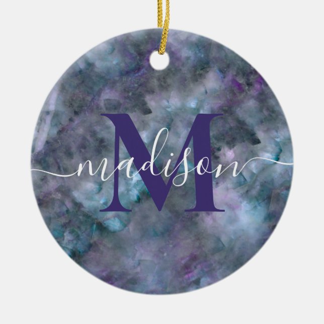 Abstract purple blue teal quartz marble granite   ceramic tree decoration (Front)