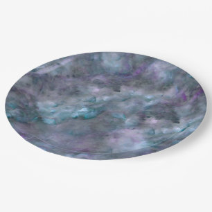 Abstract purple blue teal quartz marble granite   paper plate