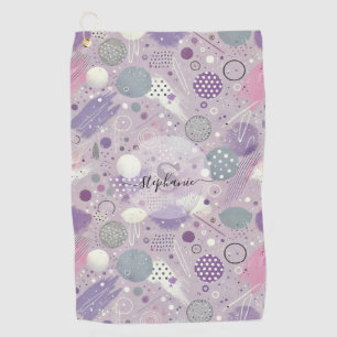 Abstract Purple Circles with Paint Strips Accents Golf Towel