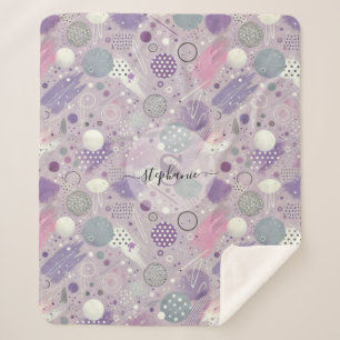 Abstract Purple Circles with Paint Strips Accents Sherpa Blanket