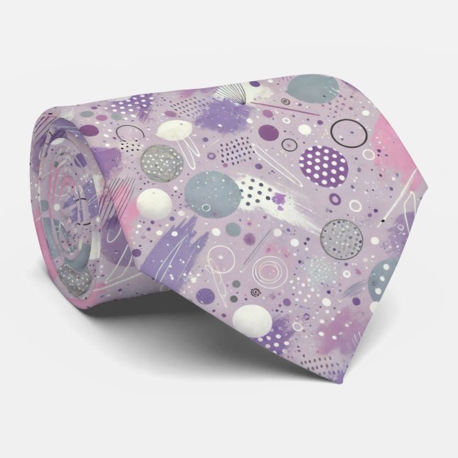 Abstract Purple Circles with Paint Strips Accents Tie (Rolled)