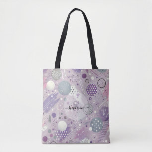 Abstract Purple Circles with Paint Strips Accents Tote Bag