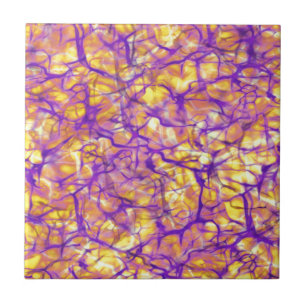 Abstract Purple Circuits on Yellow Tile