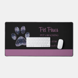 Abstract Purple Dog Paw Pet Grooming Service   Desk Mat
