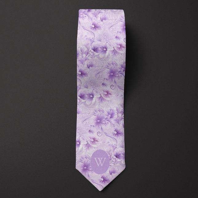 Abstract Purple Floral Monogram Tie (Creator Uploaded)