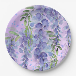Abstract Purple Floral Watercolor Paper Plate