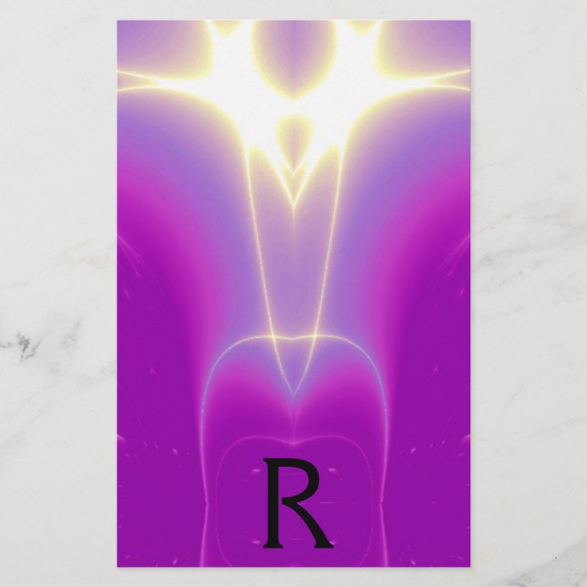 ABSTRACT PURPLE FUCHSIA WHITE LIGHT WAVES MONOGRAM STATIONERY (Front)