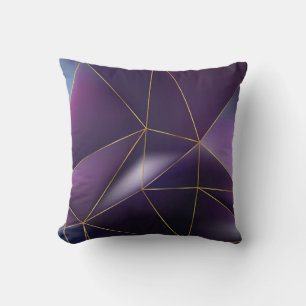 Abstract purple geometric with golden lines cushion