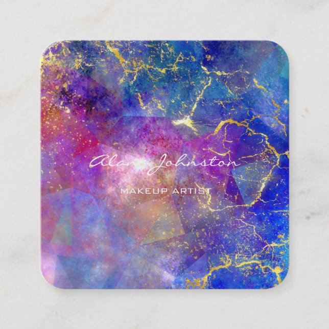 Abstract Purple Gold Blue Makeup Artist  Square Business Card (Front)