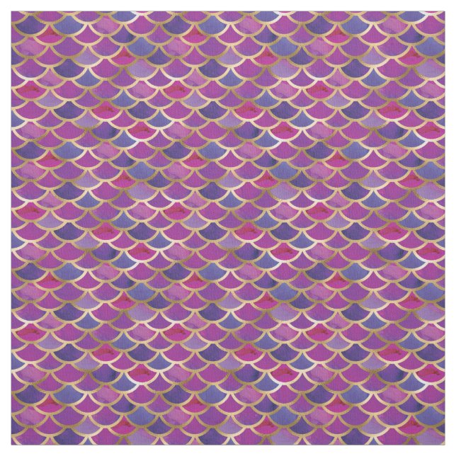 Abstract Purple Gold Mermaid Scale Pattern Fabric (Swatch)