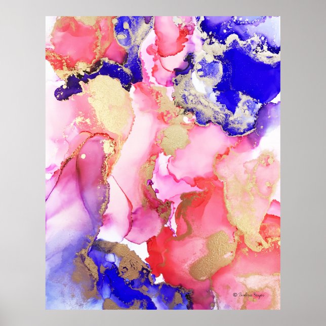 Abstract Purple Gold Metallic Pink Swirls Poster (Front)