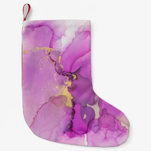 Abstract purple, gold: mixing acrylics. small christmas stocking