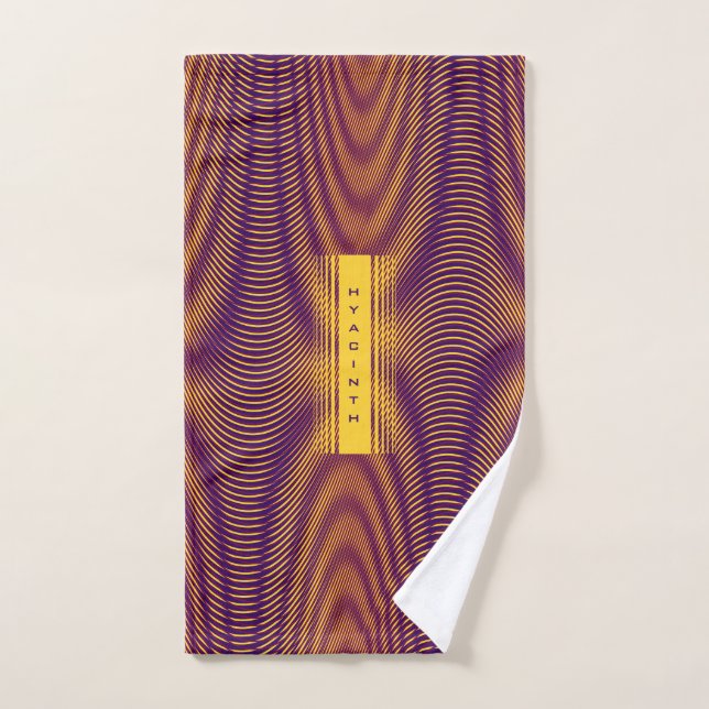 Abstract Purple & Gold Psychedelic Stripes, Trippy Bath Towel Set (Hand Towel)