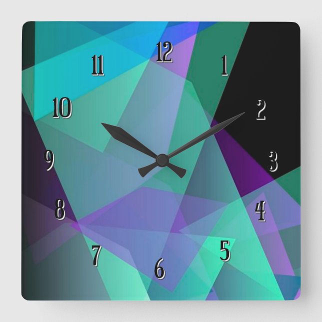 Abstract Purple & Green Square Wall Clock (Front)