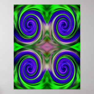 Abstract Purple Green Swirls Colors  Poster