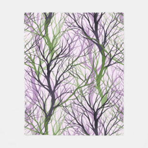 Abstract purple green tree branches fleece blanket
