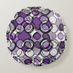 Abstract Purple, Grey and Black Circle Pattern Round Cushion