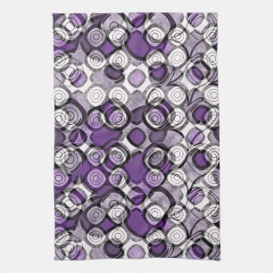 Abstract Purple, Grey and Black Circle Pattern Tea Towel