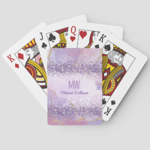 Abstract Purple Ink Watercolor Glitter Monogram Playing Cards