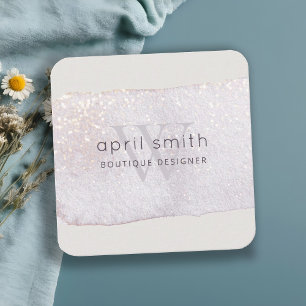 Abstract Purple Lilac Brush Stoke Monogram Shiny Square Business Card