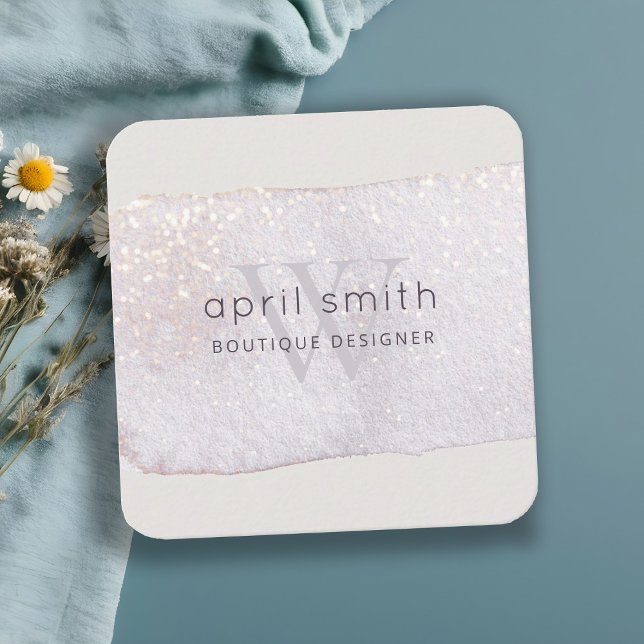 Abstract Purple Lilac Brush Stoke Monogram Shiny Square Business Card (Creator Uploaded)