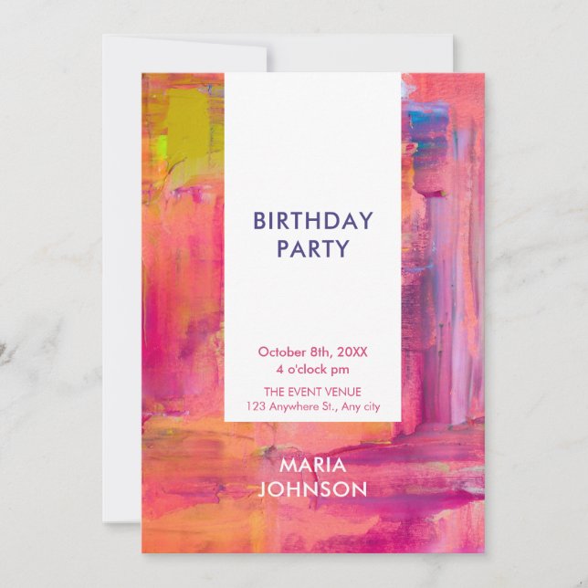 Abstract Purple pink Paint  Invitation (Front)