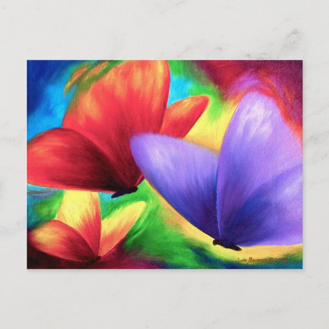 Abstract Purple Red Yellow Butterfly Modern Art Postcard (Front)
