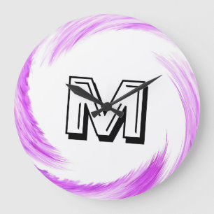 Abstract Purple Swirl Monogram Large Clock