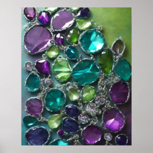ABSTRACT PURPLE TEAL GREEN CRYSTAL STACK ART POSTER