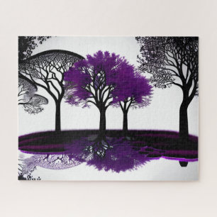 Abstract Purple Tree in Black and White Forest Jigsaw Puzzle