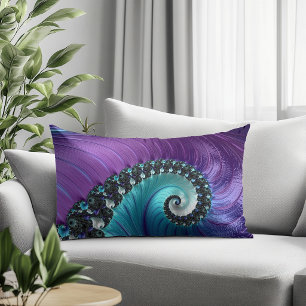 Abstract Purple Turquoise Gradient Spiral Fractal Lumbar Cushion