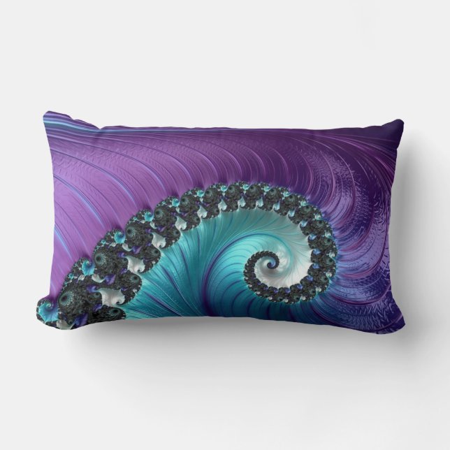 Abstract Purple Turquoise Gradient Spiral Fractal Lumbar Cushion (Front)