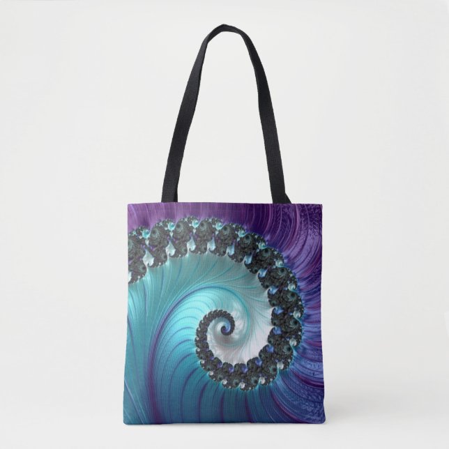 Abstract Purple Turquoise Gradient Spiral Fractal Tote Bag (Front)