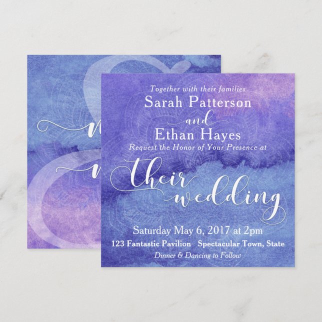 Abstract Purple Watercolor Paint & Mandala Wedding Invitation (Front/Back)