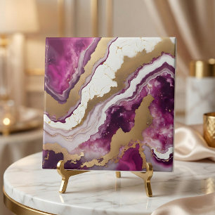 Abstract Purple White & Gold Agate Geode Marble Tile