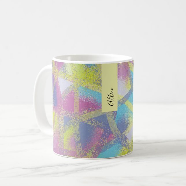 Abstract purple yellow blue Monogram Coffee Mug (Front Left)
