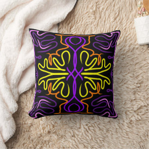 Abstract purple, yellow, orange and pink design cushion