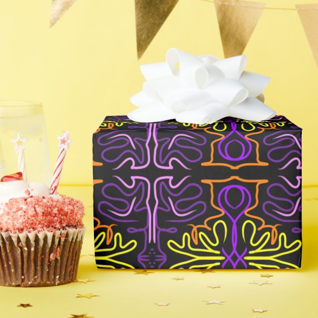 Abstract purple, yellow, orange and pink design wrapping paper (Birthday Party)