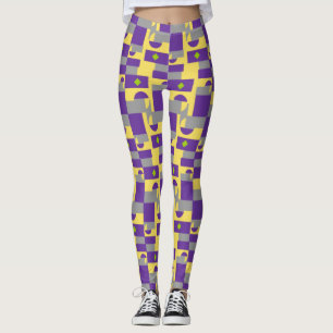 Abstract Purple Yellow Pattern with Half Circles Leggings