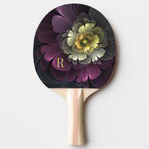 Abstract Purpur Khaki Grey Fractal Flower Monogram Ping Pong Paddle