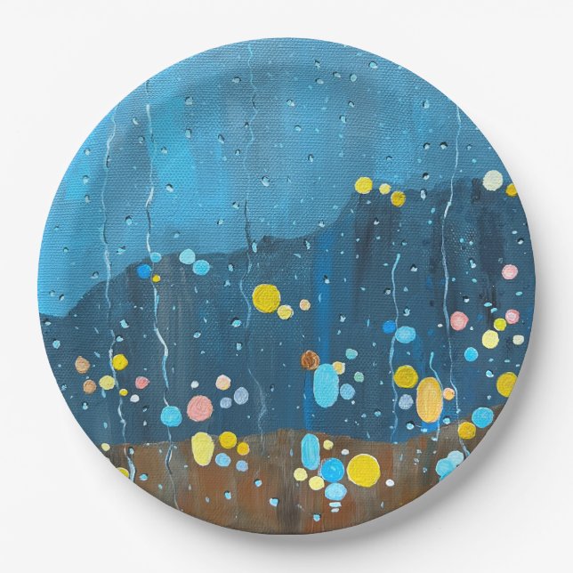 Abstract Rain Painting Paper Plate (Front)