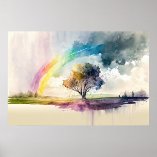 Abstract Rainbow After The Rain Watercolor Poster