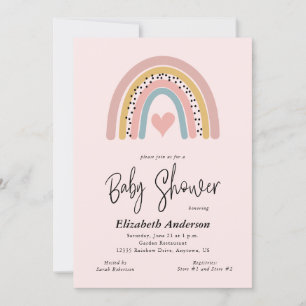 Abstract Rainbow and Heart Girl Baby Shower Invitation