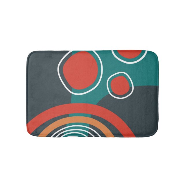 Abstract rainbow and suns boho artwork bath mat (Front)