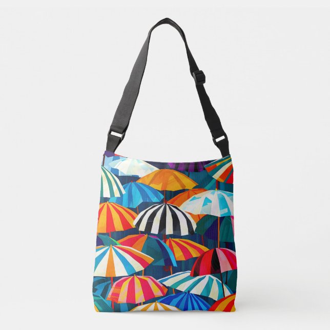 Abstract Rainbow Beach Umbrella Crossbody Bag (Front)